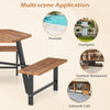 Acacia wood picnic table bench set for 6, featuring sturdy metal legs, ideal for outdoor restaurants and cafes.