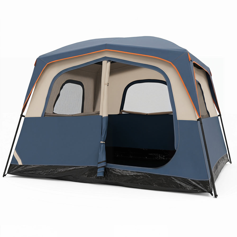 6-Person Camping Tent Easy Setup Family Cabin Tent with Top Rainfly Mesh Windows-Blue - Gallery View 1 of 1