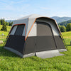Spacious 6-person outdoor camping tent in grey with rainfly, designed for easy setup and excellent ventilation.