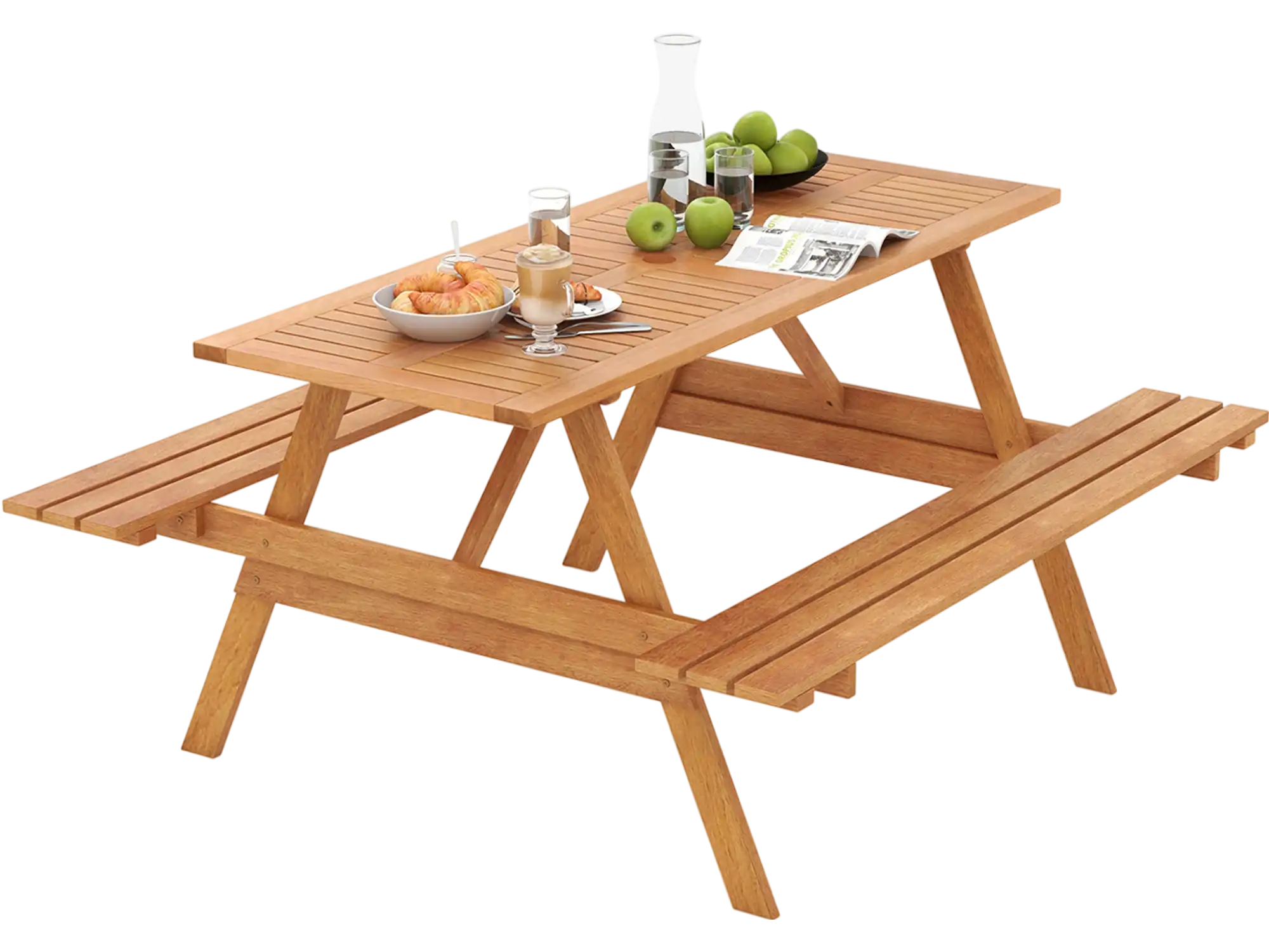 Costway 6 Person Patio Picnic Table Set Rectangle 2 Benches Umbrella Hole 69321485 New