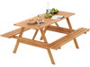 6 Person Picnic Table Set Patio Rectangle with 2 Built-in Benches and Umbrella Hole