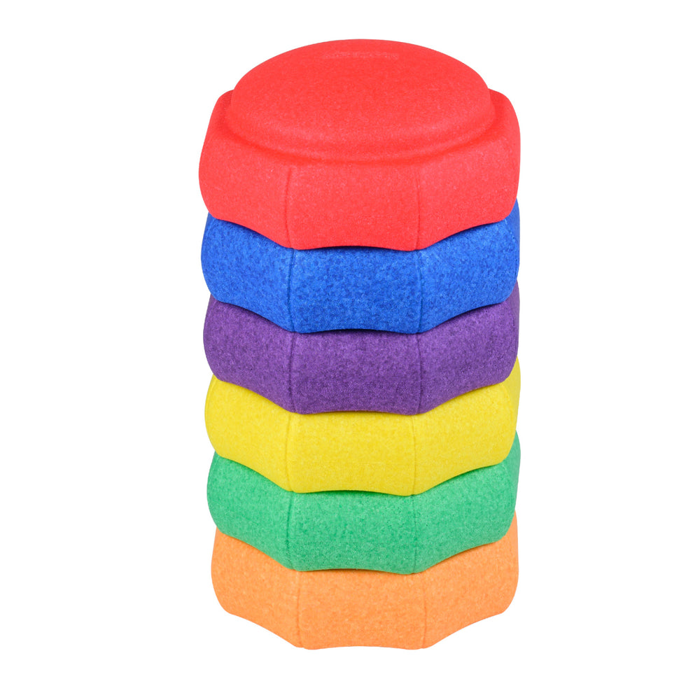 Colorful stackable 6-piece stepping stones for kids, made from durable EPP material, ideal for sensory play and.
