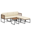 L-shaped 6-piece acacia wood patio furniture set with beige cushions and coffee table, perfect for outdoor relaxation.