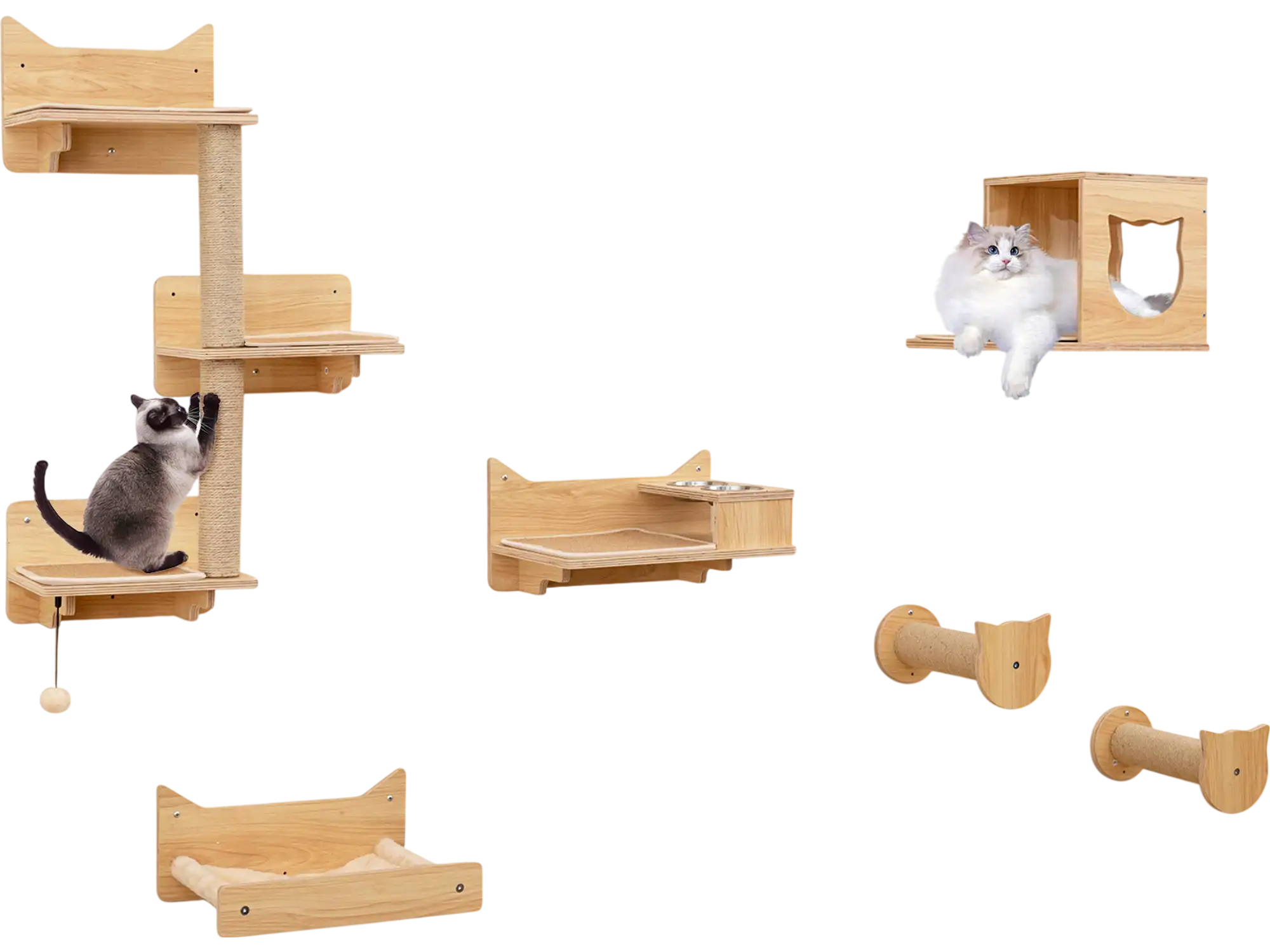 Costway 6-Piece Cat Wall Furniture Set Wall Mounted Shelves 35973055 New