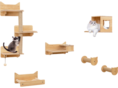 Costway 6-Piece Cat Wall Furniture Set Wall Mounted Shelves 35973055 New