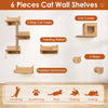 6-piece natural cat wall furniture set featuring a 3-step tower, condo, feeding station, and padded hammock for.