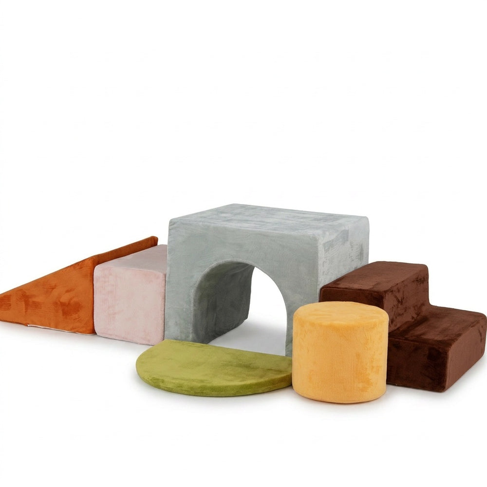 6 Pieces Foam Climbing Blocks for Kids with Slide and Tunnel-Gray - Gallery View 1 of 1