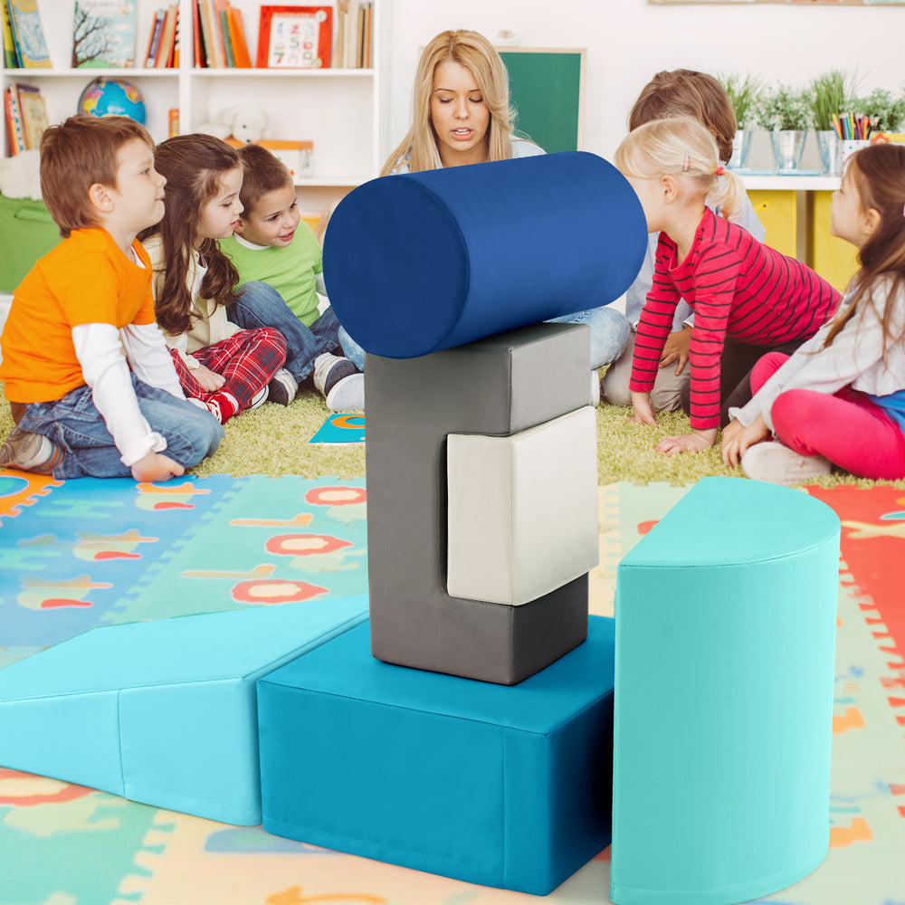 6 Pieces Foam Climbing Blocks Indoor Climb and Crawl Activity Playset with Rectangles-Navy - Gallery View 1 of 10