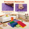 Colorful 6-piece foam climbing blocks set with waterproof PU cover for indoor play and creative configurations.