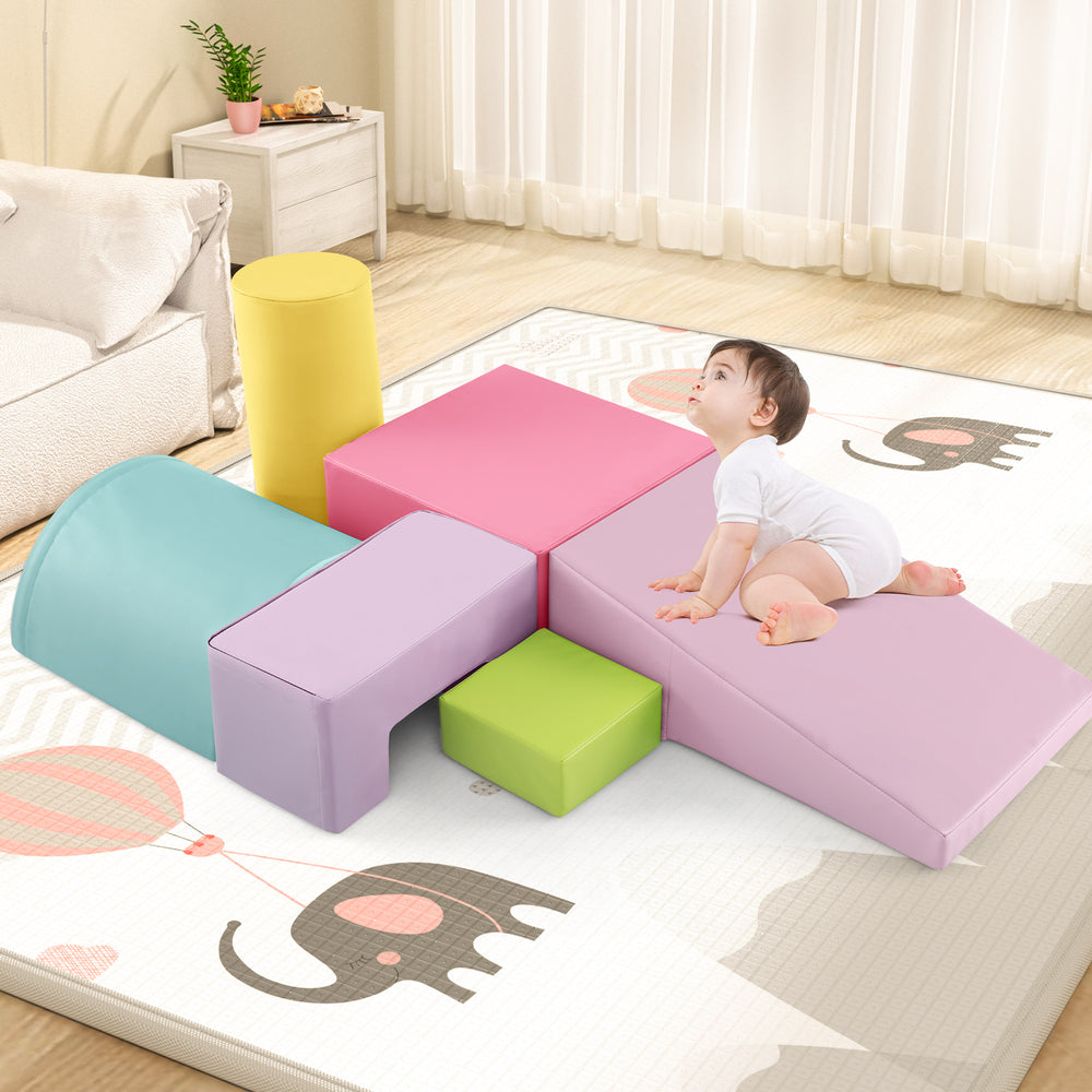 6 Pieces Foam Climbing Blocks Indoor Climb and Crawl Activity Playset with Rectangles-Macaron Multicolor - Gallery View 1 of 9
