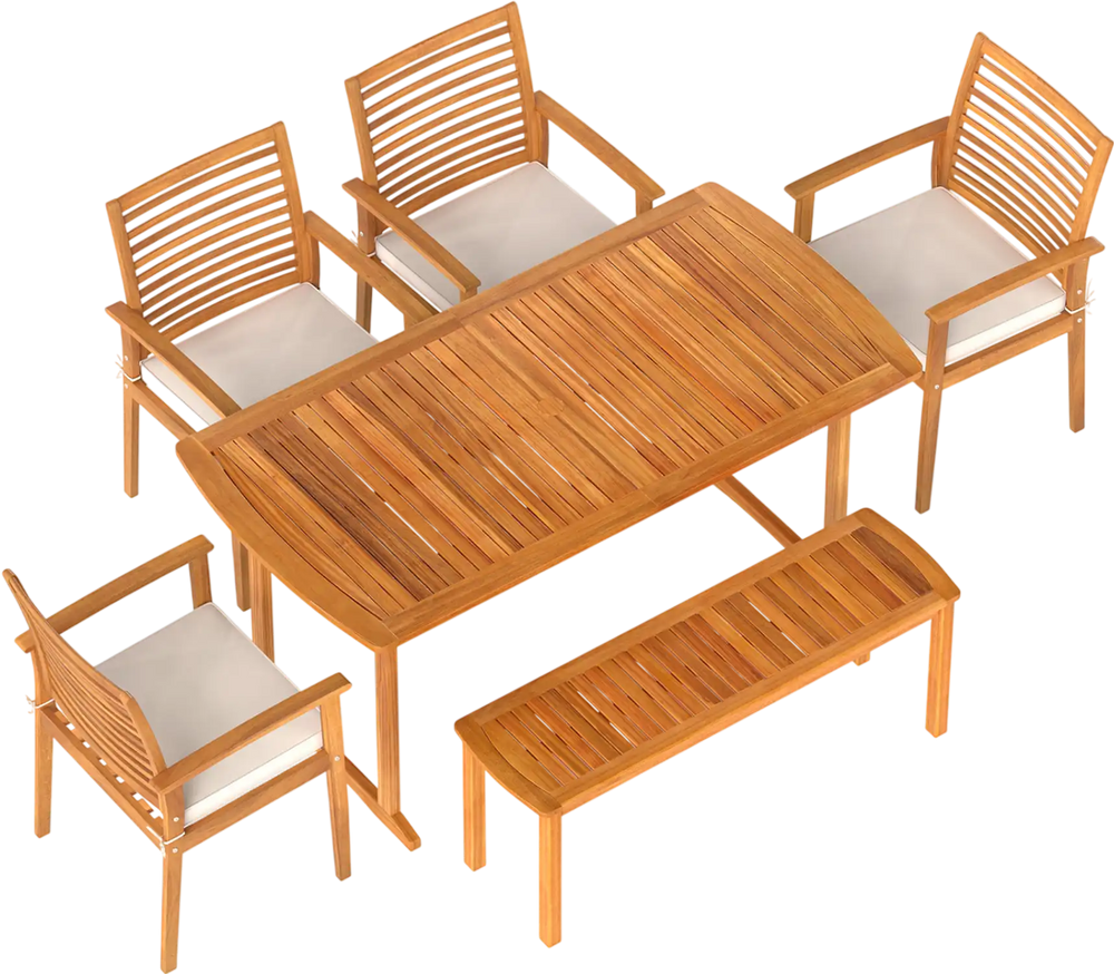 6 Pieces Outdoor Acacia Wood Dining Set with Umbrella Hole