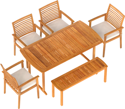 Costway 6-Piece Outdoor Acacia Wood Dining Set w/ Umbrella Hole 44828249 New