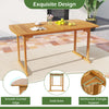 Acacia wood dining table with smooth curved edges, accommodating up to 6 people, ideal for outdoor patio use.