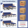 6-piece patio sofa set with navy cushions and acacia wood accents, perfect for backyard or poolside relaxation.