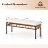 Wicker patio bench with acacia wood seat, 48" long, featuring removable cushions and sturdy PE rattan for outdoor.