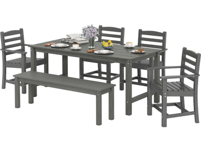 Costway 6-Pc Outdoor Patio Dining Bench Set HDPE Weather Resistant 34113101 New