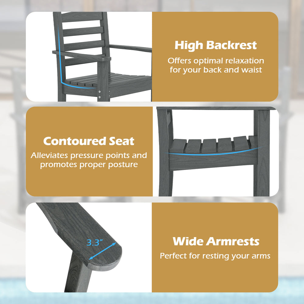 High backrest and contoured seat of the grey patio dining chair set for optimal comfort and support outdoors.