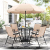 Beige folding armchair with ergonomic design and quick-drying fabric, ideal for comfortable outdoor dining and easy storage.