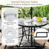 Stylish round table with a rippled tempered glass top and umbrella hole, perfect for patio dining and relaxation.
