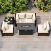 6 Pieces Patio Furniture Set with 50,000 BTU Gas Fire Pit Coffee Table and Cushions for Garden-White - Gallery View 1 of 10