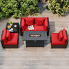 6 Pieces Patio Furniture Set with 50,000 BTU Gas Fire Pit Coffee Table and Cushions for Garden-Red - Gallery View 1 of 10