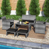 6-piece outdoor sectional sofa set in black PE rattan with cushions, ideal for patio relaxation and conversation.