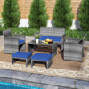 6 Pieces Patio Furniture Set Outdoor Sectional Conversation PE Rattan Sofa Set-Navy - Gallery View 1 of 6
