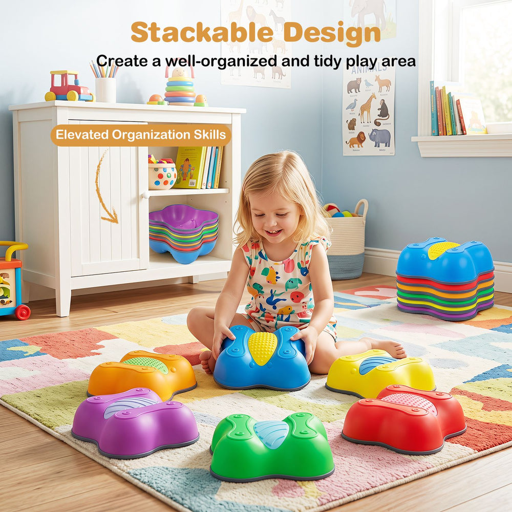 Colorful 6-piece stepping stones with butterfly designs promote safe play and fine motor skills for kids aged 3 and up.