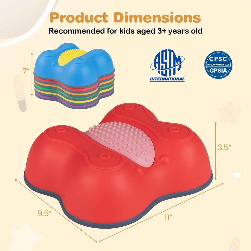 Colorful 6-piece stepping stones with cute butterfly designs, textured surfaces for grip, and stackable for easy storage.