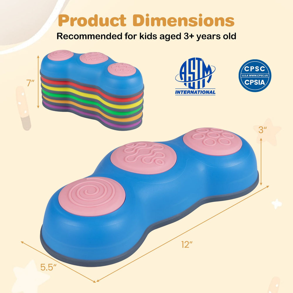 Colorful 6-piece stepping stones with peanut designs for kids, promoting safe play and fine motor skill development.