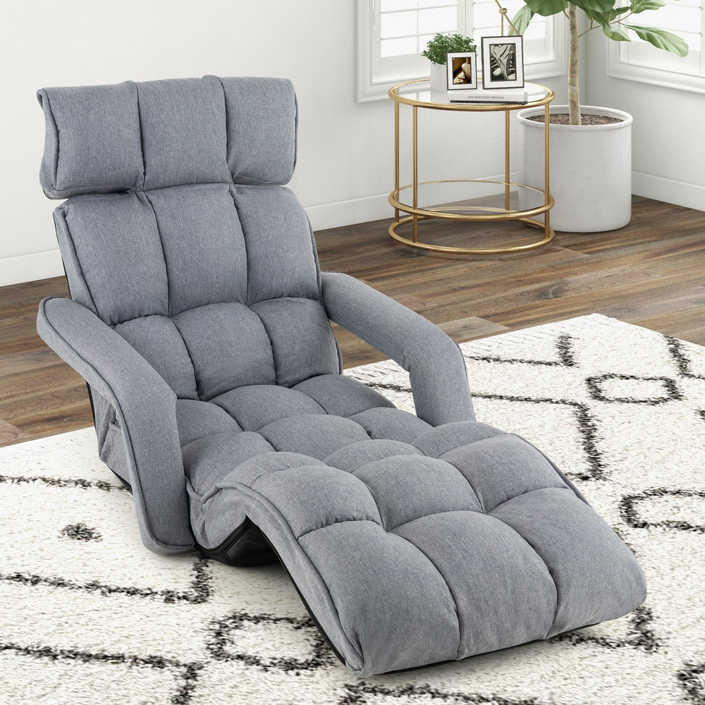 6-Position Adjustable Floor Chair with Adjustable Armrests and Footrest-Gray - Gallery View 1 of 10