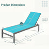 Dimensions of the turquoise 6-position chaise lounge chair with rustproof aluminium frame, suitable for outdoor use.