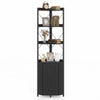 Freestanding 71" tall black bookshelf with 4 open shelves and a cabinet, perfect for organizing books and decor.