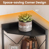 Corner bookshelf featuring a 6-tier design, black metal frame, and a cabinet for organized storage of books and plants.