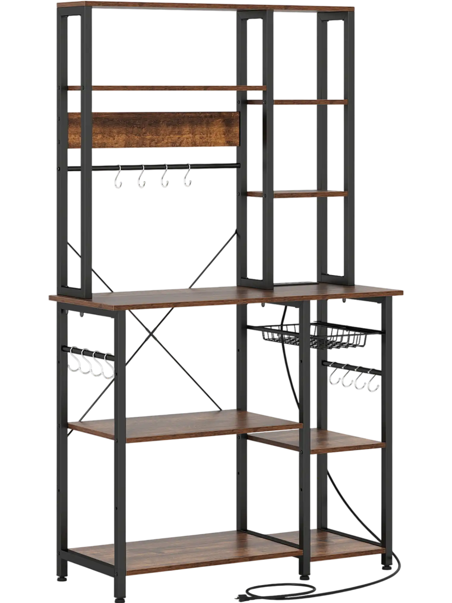 Costway 6-Tier Baker's Rack with Power Outlet Wooden Open Shelves 30338241 New
