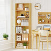 6-tier wood bookcase with open shelves for books and decor, featuring anti-toppling kits for added safety in any room.