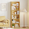 6-tier wood bookcase with open shelves, ideal for organizing books and decor in living room or office.