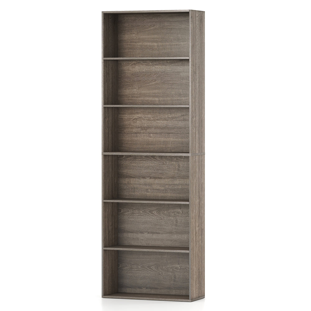 6-Tier Bookcase with 6 Open Shelves and Anti-Toppling Kits-Gray - Gallery View 1 of 22