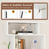 6-tier white bookcase with anti-tipping kit for safety, ideal for living rooms and studies, ensuring stability and.
