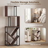 6-tier S-shaped bookshelf in brown with open shelves, ideal for living room or home office storage and decoration.