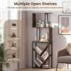 S-shaped 6-tier bookshelf in brown with open shelves for books and decor, ideal for living room or home office use.