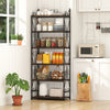 6-tier industrial bookshelf in rustic brown with metal frame, featuring intricate scrollwork and anti-tipping kits for.