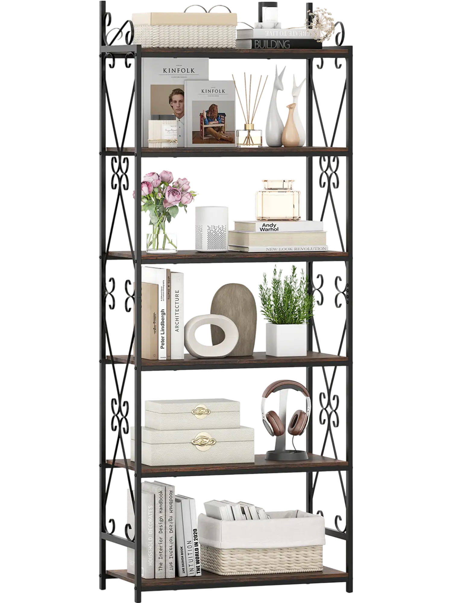 Costway 6-Tier Industrial Bookshelf Bookcase Metal Frame 38664636 New