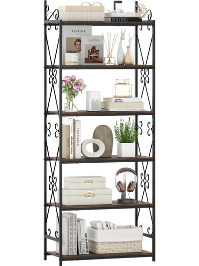 Costway 6-Tier Industrial Bookshelf Bookcase Metal Frame 38664636 New