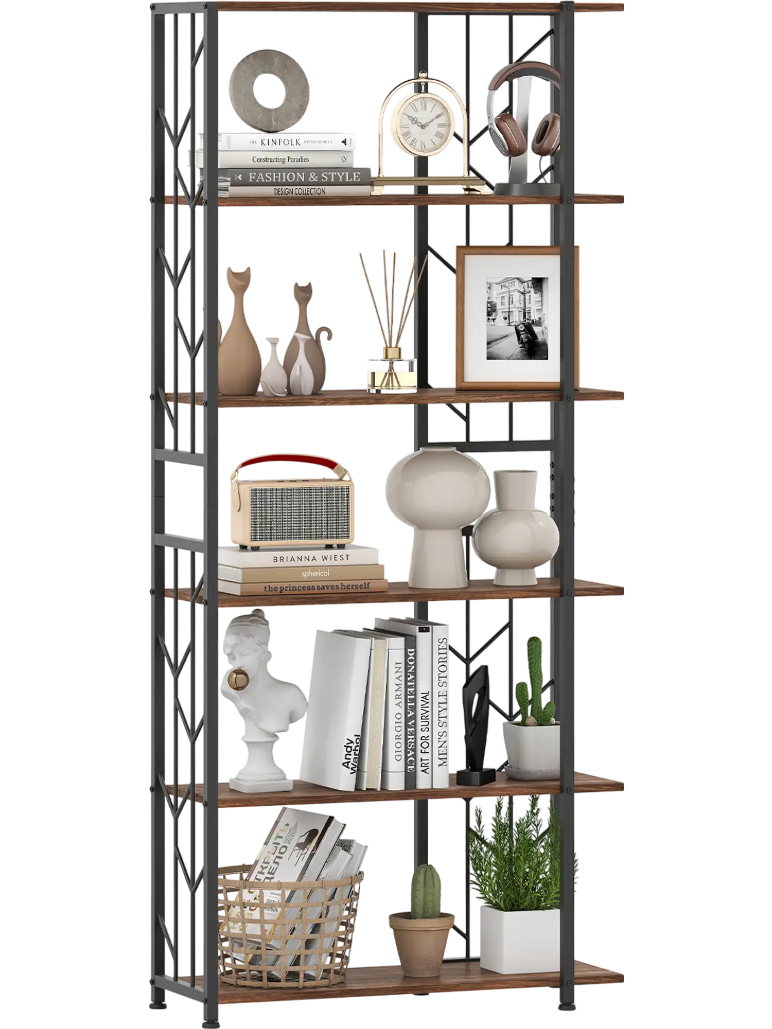Costway 6-Tier Modern Geometric Bookcase Bookshelf Metal Frame 41780419 New
