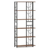 6-tier bookshelf with rustic brown shelves and geometric metal frame, perfect for displaying plants and decorations.