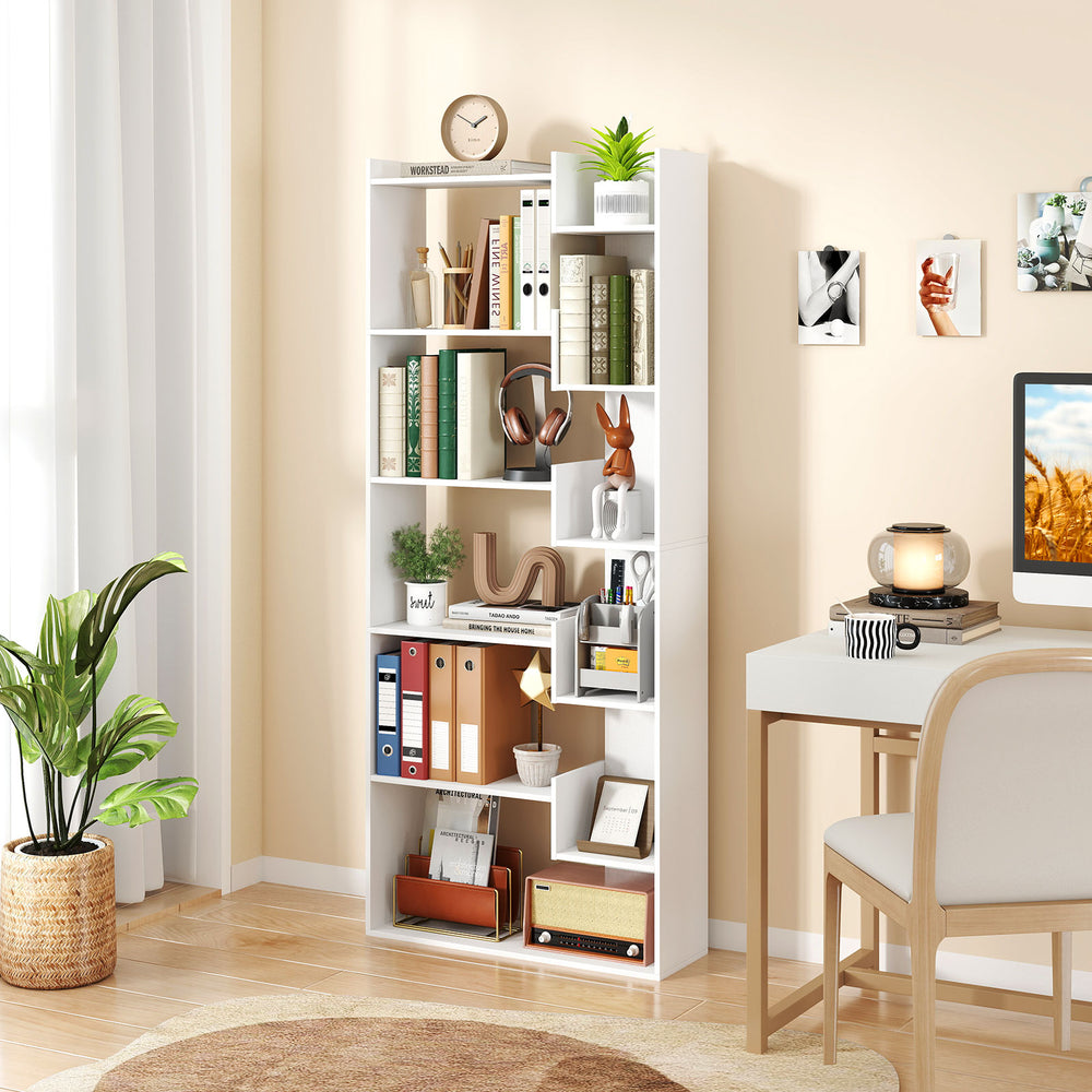 6-Tier Bookshelf Wooden Bookcase with 2 Anti-Tipping Kits Open Display Shelf-White - Gallery View 1 of 9