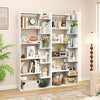 6-tier white wooden bookshelf with open display shelves, featuring anti-tipping kits, ideal for living room or study.