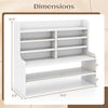 Dimensions of the JZ10497WH Desktop Organizer, a 6-tier white wooden storage rack with removable shelves for small spaces.