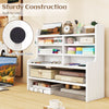 Compact 6-tier desktop organizer in white with removable shelves, ideal for home office storage and stability.